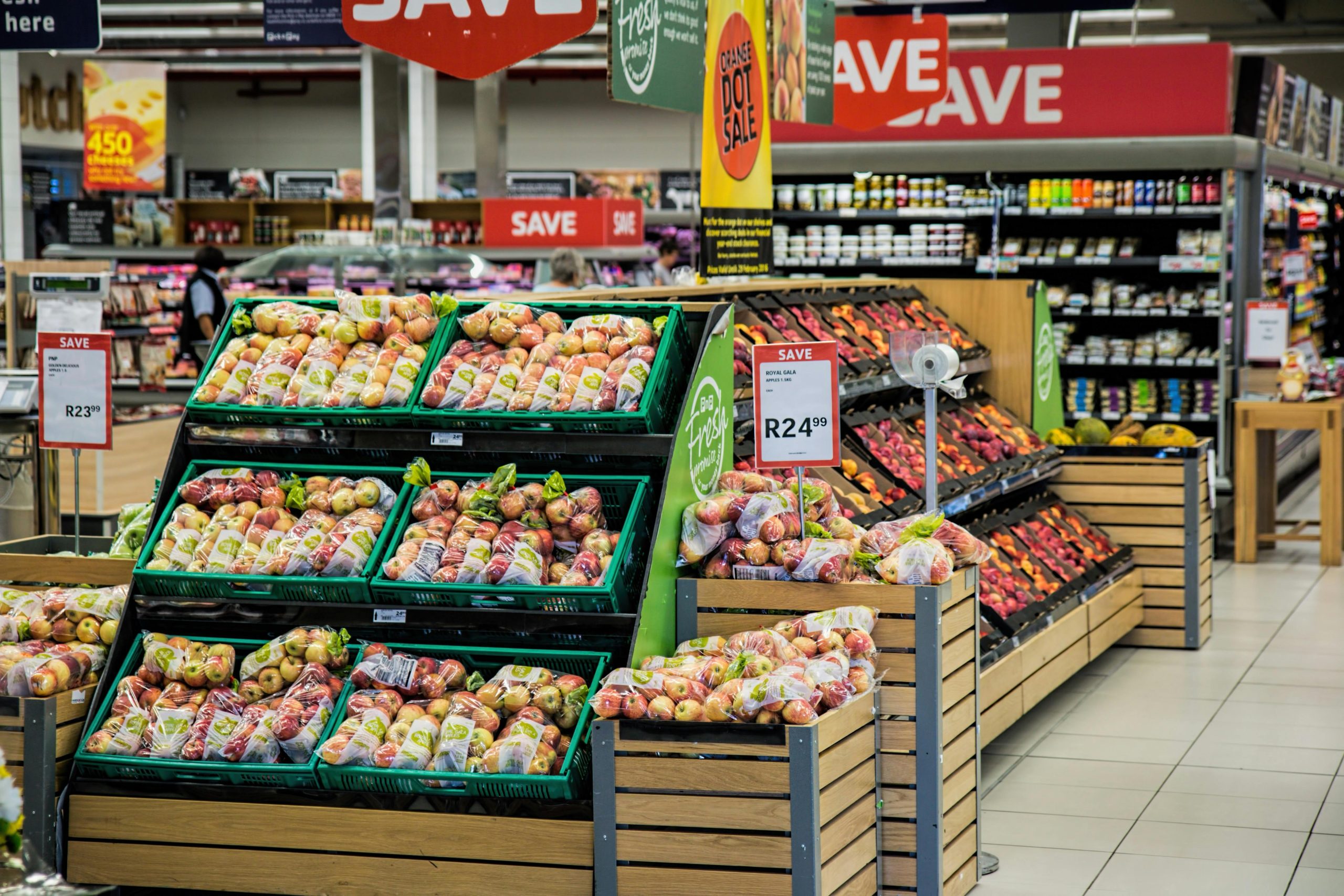 Shelves filled with discounted groceries at 99 Cents Only Store.